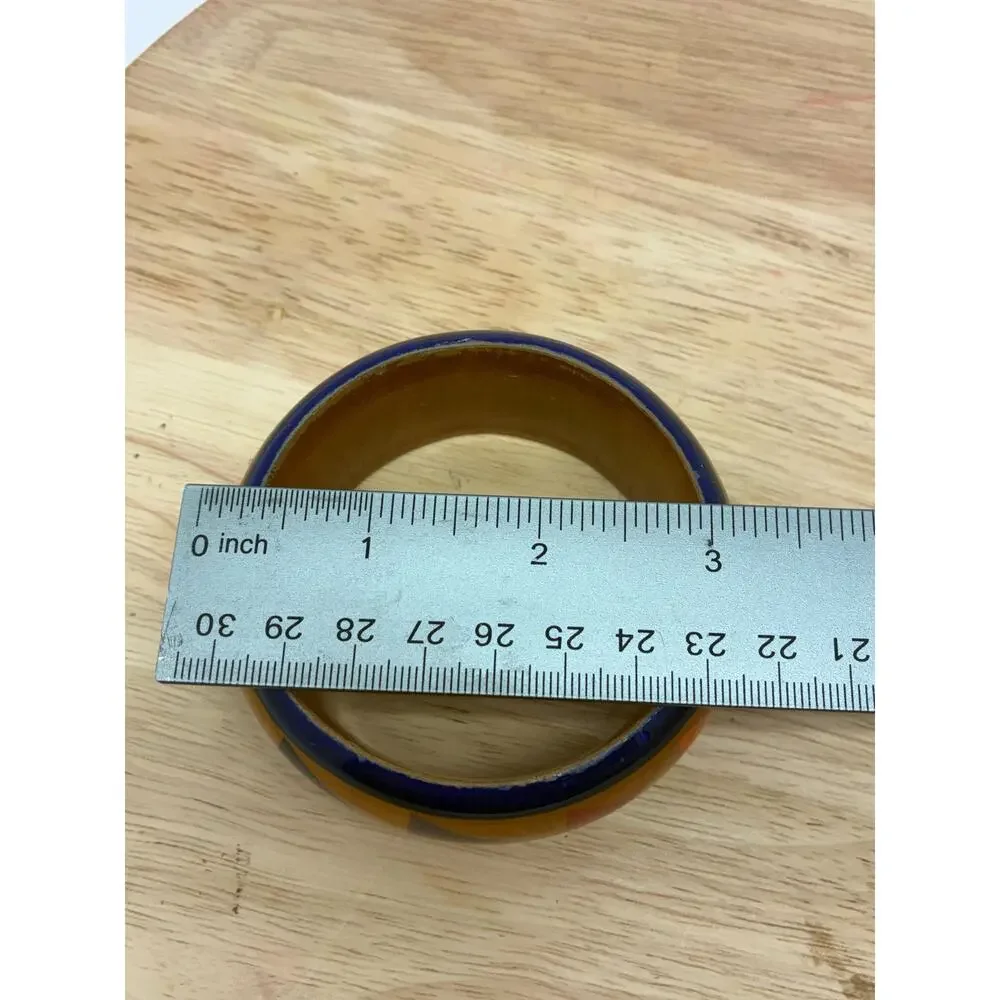 Vintage Wide Wooden Bangle Bracelet | Hand Painted Geometric Boho Bracelet